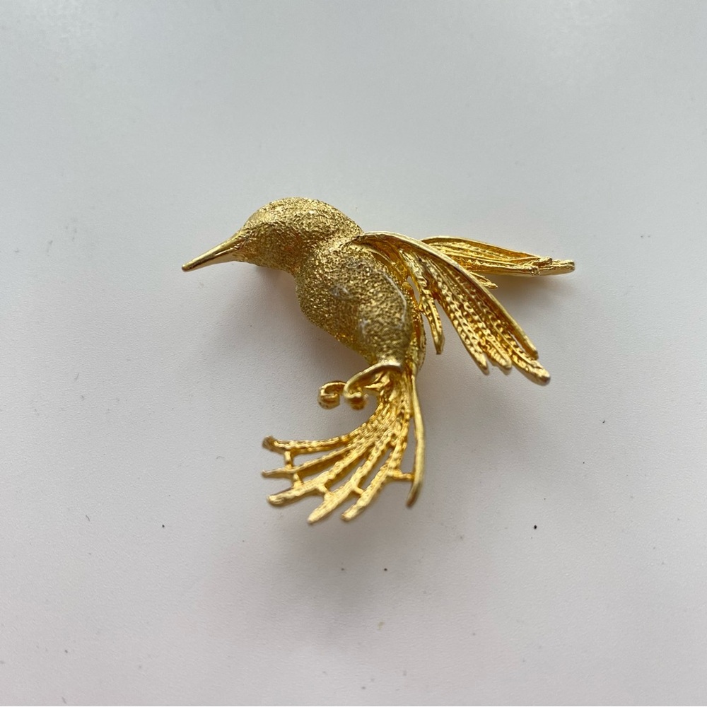 Vintage Gold over Sterling Silver Hummingbird Brooch Pin Signed bd STER preowned
